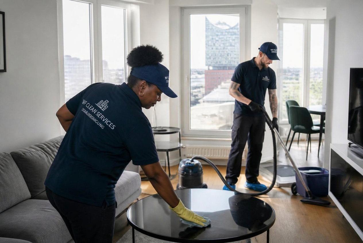 Reinigungsteam von WF Clean Services bei der Gebäudereinigung in Hamburg